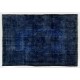 Navy Blue Over-Dyed Vintage Handmade Turkish Rug, Ideal for Modern Interiors. 6.6 x 9.4 Ft (201 x 286 cm)