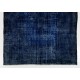 Navy Blue Over-Dyed Vintage Handmade Turkish Rug, Ideal for Modern Interiors. 6.6 x 9.4 Ft (201 x 286 cm)