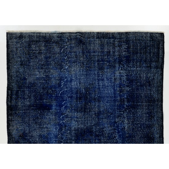 Navy Blue Over-Dyed Vintage Handmade Turkish Rug, Ideal for Modern Interiors. 6.6 x 9.4 Ft (201 x 286 cm)