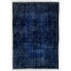Navy Blue Over-Dyed Vintage Handmade Turkish Rug, Ideal for Modern Interiors. 6.6 x 9.4 Ft (201 x 286 cm)