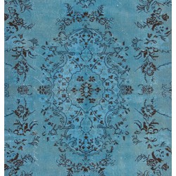 Light Blue Over-Dyed Vintage Handmade Turkish Rug, Ideal for Modern Interiors. 6.8 x 9.7 Ft (205 x 295 cm)