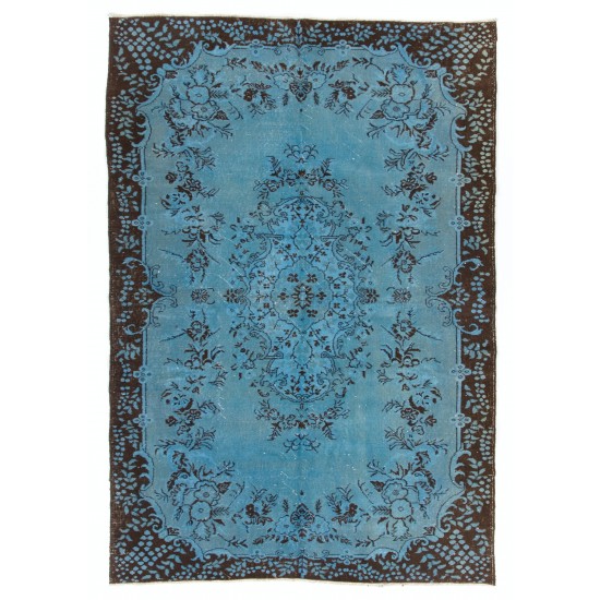 Light Blue Over-Dyed Vintage Handmade Turkish Rug, Ideal for Modern Interiors. 6.8 x 9.7 Ft (205 x 295 cm)