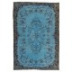 Light Blue Over-Dyed Vintage Handmade Turkish Rug, Ideal for Modern Interiors. 6.8 x 9.7 Ft (205 x 295 cm)