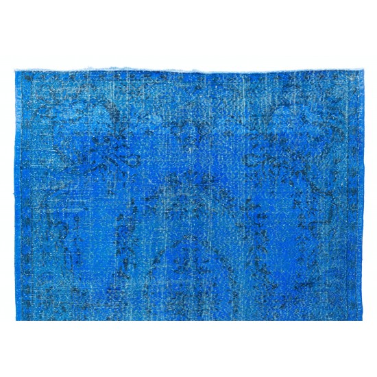 Blue Over-Dyed Vintage Handmade Turkish Rug. 6.8 x 9.8 Ft (205 x 297 cm)