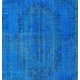 Blue Over-Dyed Vintage Handmade Turkish Rug. 6.8 x 9.8 Ft (205 x 297 cm)