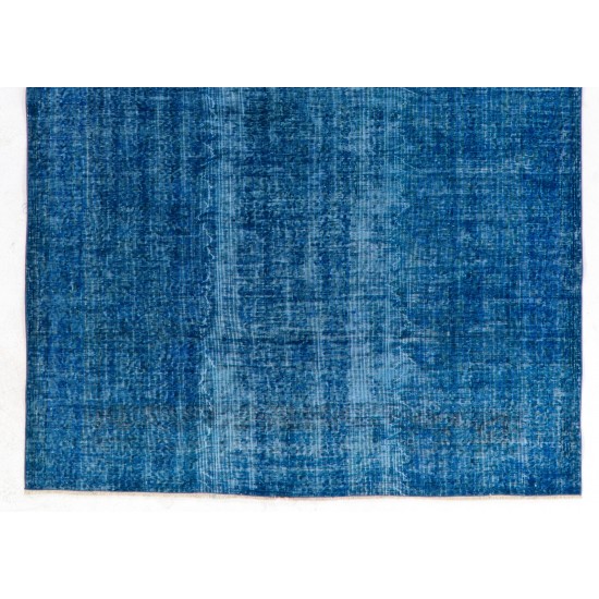 Blue Over-Dyed Vintage Handmade Turkish Rug, Ideal for Contemporary Home and Office. 6.8 x 10 Ft (206 x 303 cm)