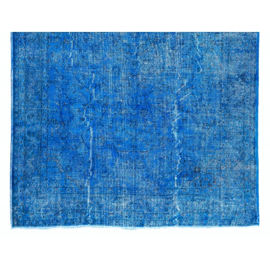 Light Blue Over-Dyed Vintage Handmade Turkish Rug, Ideal for Contemporary Home and Office. 7 x 10.9 Ft (213 x 332 cm)