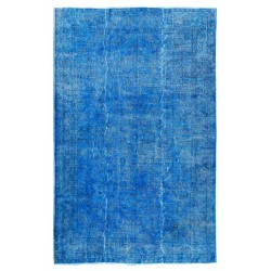 Light Blue Over-Dyed Vintage Handmade Turkish Rug, Ideal for Contemporary Home and Office. 7 x 10.9 Ft (213 x 332 cm)