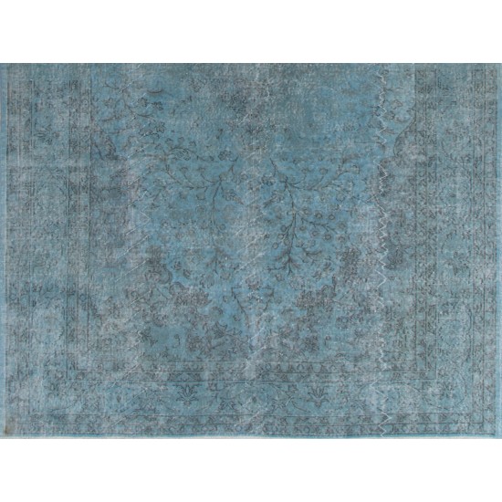 Light Blue Overdyed Vintage Handmade Area Rug, Large Central Anatolian Carpet. 7.3 x 10.5 Ft (220 x 320 cm)