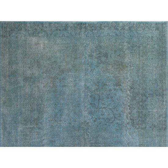 Light Blue Overdyed Vintage Handmade Area Rug, Large Central Anatolian Carpet. 7.3 x 10.5 Ft (220 x 320 cm)