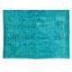 Teal Over-Dyed Vintage Handmade Turkish Rug, Ideal for Contemporary Home and Office. 7.5 x 10.8 Ft (227 x 327 cm)