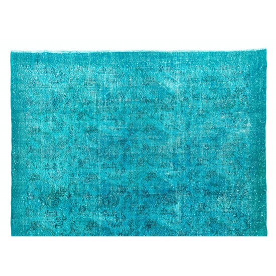 Teal Over-Dyed Vintage Handmade Turkish Rug, Ideal for Contemporary Home and Office. 7.5 x 10.8 Ft (227 x 327 cm)