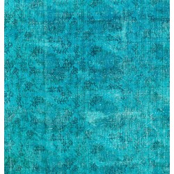 Teal Over-Dyed Vintage Handmade Turkish Rug, Ideal for Contemporary Home and Office. 7.5 x 10.8 Ft (227 x 327 cm)