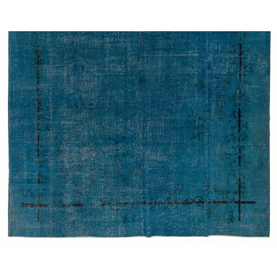 Large Blue Over-Dyed Vintage Handmade Turkish Area Rug. 7.9 x 11.7 Ft (240 x 354 cm)