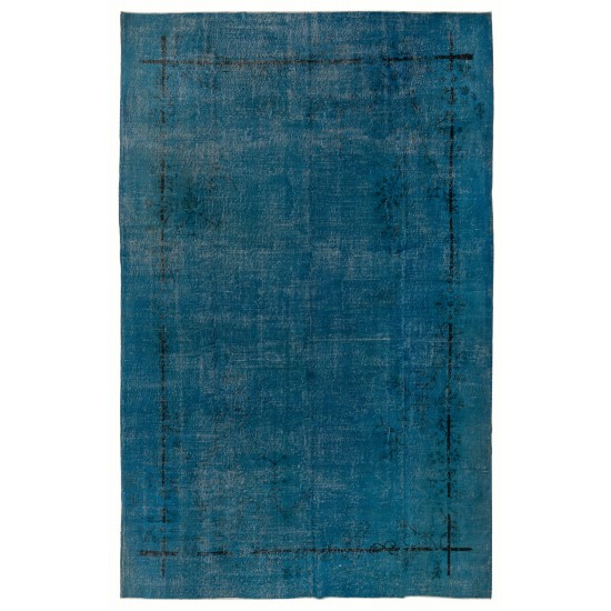 Large Blue Over-Dyed Vintage Handmade Turkish Area Rug. 7.9 x 11.7 Ft (240 x 354 cm)