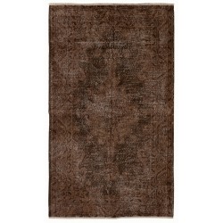 Brown Overdyed Rug, Vintage Handmade Carpet from Turkey. 3.7 x 7 Ft (112 x 212 cm)