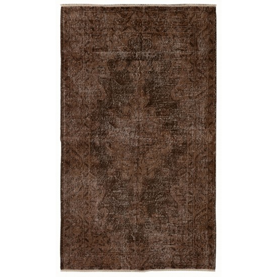 Brown Overdyed Rug, Vintage Handmade Carpet from Turkey. 3.7 x 7 Ft (112 x 212 cm)