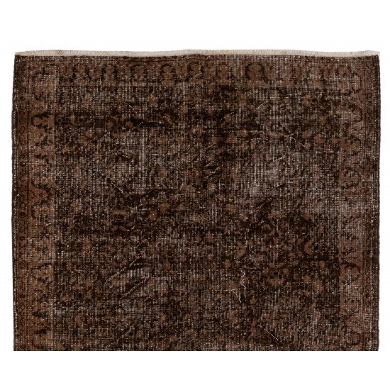 Brown Overdyed Rug, Vintage Handmade Carpet from Turkey. 3.9 x 6.6 Ft (117 x 200 cm)