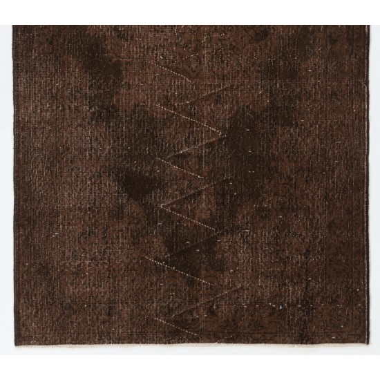 Brown Overdyed Accent Rug, Vintage Handmade Carpet from Turkey. 3.9 x 7 Ft (117 x 213 cm)