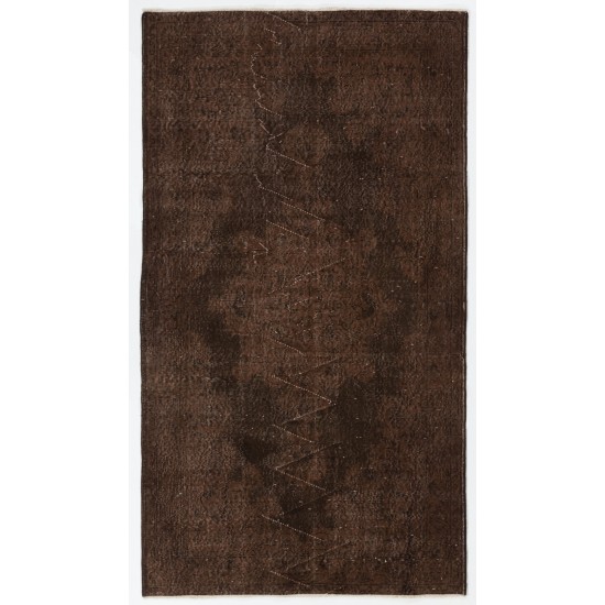 Brown Overdyed Accent Rug, Vintage Handmade Carpet from Turkey. 3.9 x 7 Ft (117 x 213 cm)