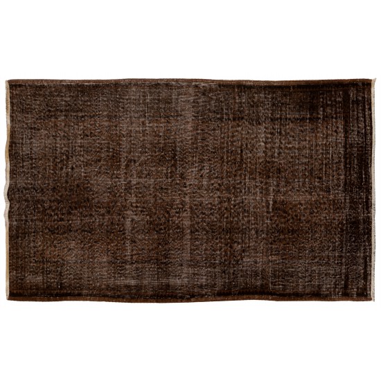 Brown Overdyed Rug, Vintage Handmade Carpet from Turkey. 4 x 6.8 Ft (120 x 206 cm)