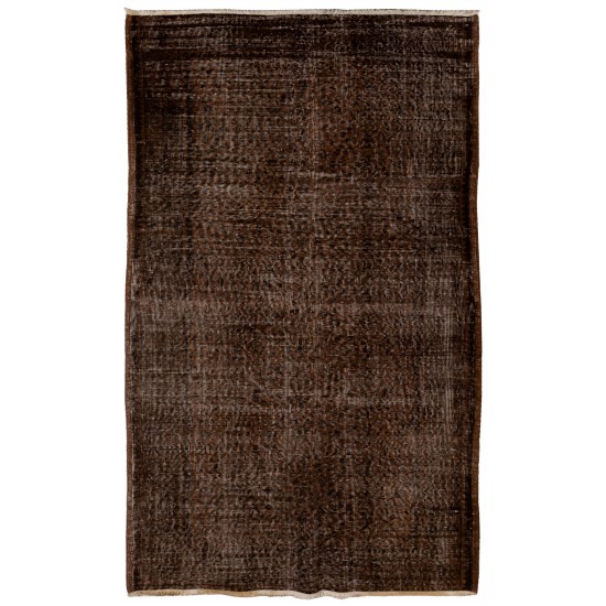Brown Overdyed Rug, Vintage Handmade Carpet from Turkey. 4 x 6.8 Ft (120 x 206 cm)