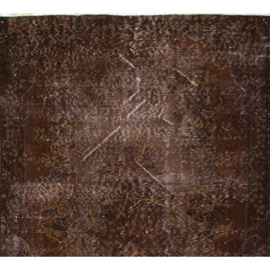 Distressed Brown Overdyed Accent Rug, Vintage Handmade Carpet from Turkey. 4 x 7 Ft (120 x 215 cm)