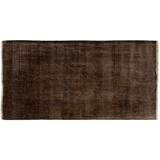 Brown Overdyed Rug, Vintage Handmade Carpet from Turkey. 4 x 7.3 Ft (120 x 220 cm)
