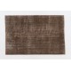 Distressed Brown Overdyed Rug, Vintage Handmade Carpet from Turkey. 4 x 6 Ft (122 x 181 cm)
