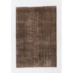 Distressed Brown Overdyed Rug, Vintage Handmade Carpet from Turkey. 4 x 6 Ft (122 x 181 cm)