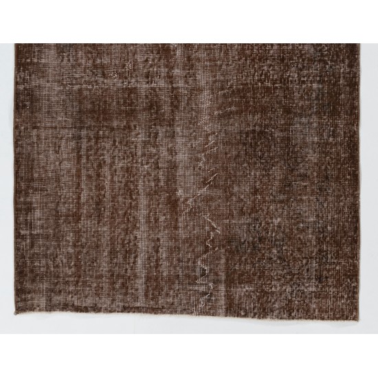 Brown Overdyed Accent Rug, Vintage Handmade Carpet from Turkey. 4 x 6.4 Ft (122 x 195 cm)