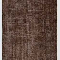 Brown Overdyed Accent Rug, Vintage Handmade Carpet from Turkey. 4 x 6.4 Ft (122 x 195 cm)