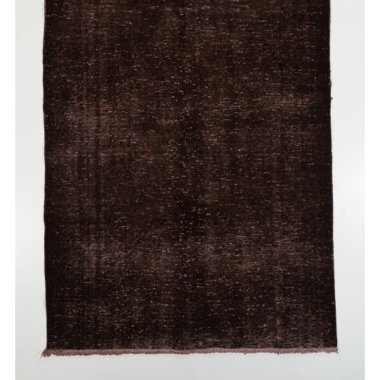 Brown Overdyed Runner Rug, Vintage Handmade Corridor Carpet from Turkey. 4.9 x 11.8 Ft (147 x 358 cm)