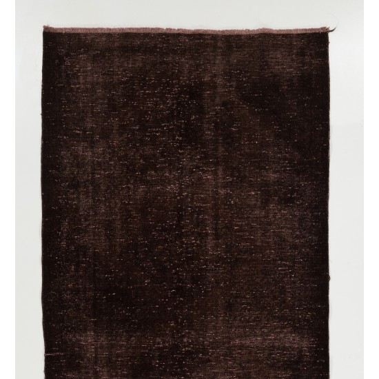 Brown Overdyed Runner Rug, Vintage Handmade Corridor Carpet from Turkey. 4.9 x 11.8 Ft (147 x 358 cm)
