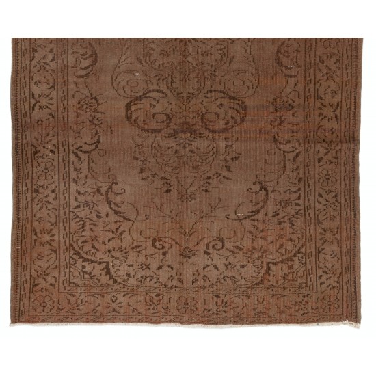 Brown Overdyed Rug with Medallion Design, Vintage Handmade Carpet from Turkey. 6 x 9.7 Ft (183 x 294 cm)