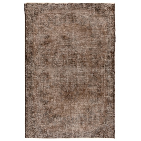 Distressed Brown Overdyed Rug, Vintage Handmade Carpet from Turkey. 6.2 x 8.6 Ft (187 x 261 cm)