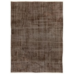 Distressed Brown Overdyed Rug, Vintage Handmade Carpet from Turkey. 6.3 x 8.3 Ft (192 x 252 cm)