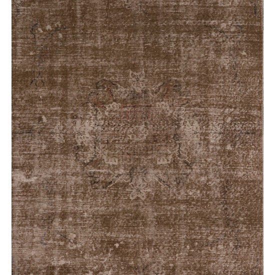 Brown Overdyed Rug, Vintage Handmade Carpet from Turkey. 6.6 x 9.9 Ft (199 x 300 cm)
