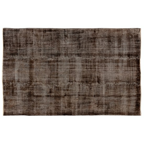 Distressed Brown Overdyed Rug, Vintage Handmade Carpet from Turkey. 6.8 x 10.2 Ft (207 x 309 cm)