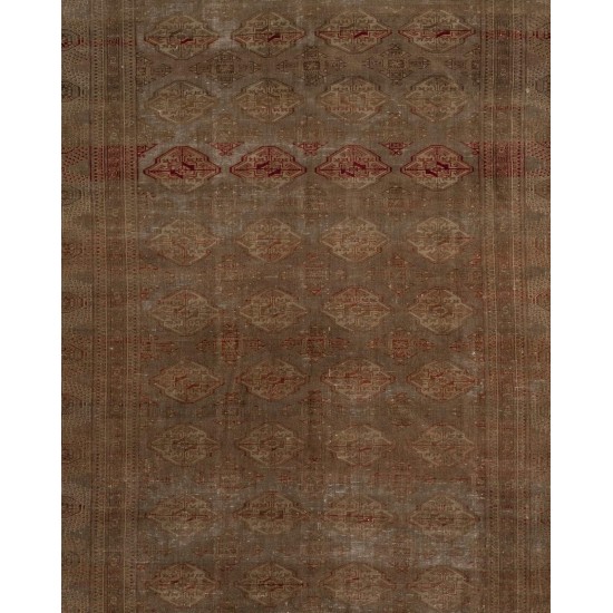 Brown Overdyed Rug with Geometric Design, Vintage Handmade Carpet from Turkey. 7 x 11 Ft (216 x 336 cm)