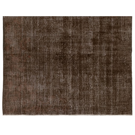 Brown Overdyed Area Rug, Large Mid-Century Handmade Carpet from Turkey. 7.2 x 10.2 Ft (218 x 310 cm)