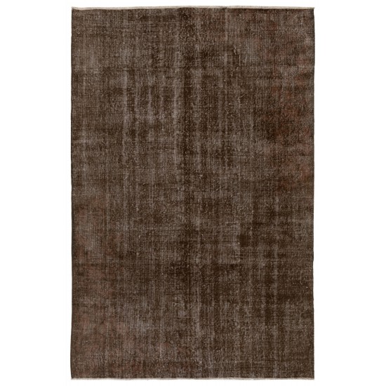 Brown Overdyed Area Rug, Large Mid-Century Handmade Carpet from Turkey. 7.2 x 10.2 Ft (218 x 310 cm)