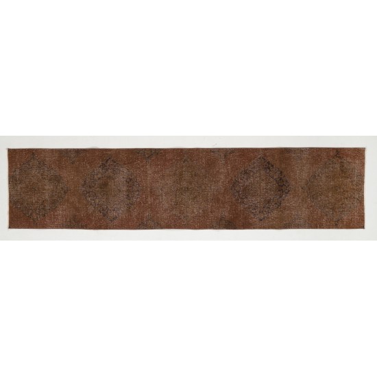 Brown Overdyed Runner Rug, Vintage Handmade Corridor Carpet from Turkey. 2.5 x 10.9 Ft (75 x 330 cm)
