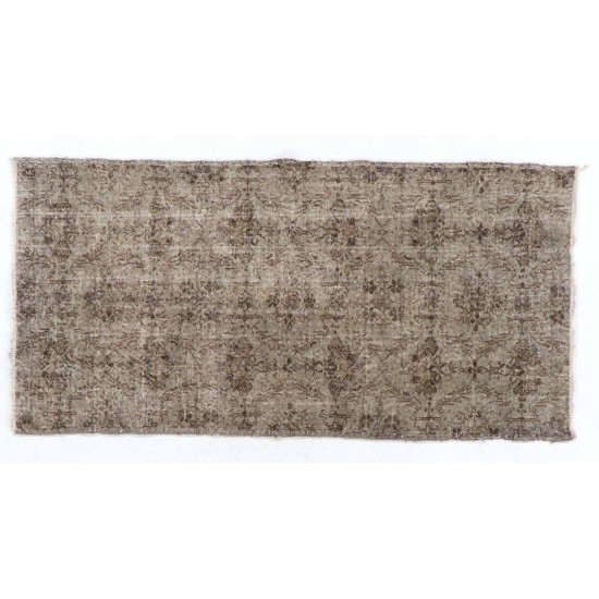 Gray Over-Dyed Rug for Contemporary Interiors. Hand-Knotted Vintage Turkish Carpet. 3.3 x 6.6 Ft (100 x 200 cm)