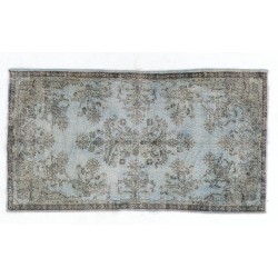 Gray Over-Dyed Rug for Modern Interiors. Handmade Vintage Turkish Carpet. 3.7 x 7 Ft (111 x 215 cm)