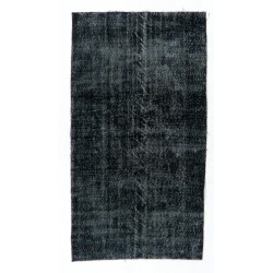 Black Over-Dyed Vintage Handmade Turkish Accent Rug, Great 4 Modern Interiors. 3.7 x 6.6 Ft (112 x 200 cm)