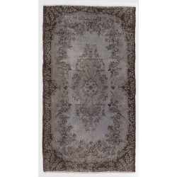 Gray Over-Dyed Rug with Medallion Design. Handmade Vintage Turkish Accent Rug. 3.8 x 6.9 Ft (114 x 209 cm)