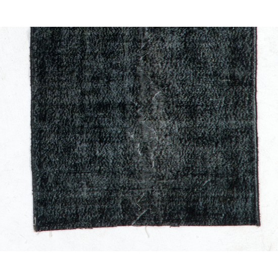 Black Over-Dyed Vintage Handmade Turkish Accent Rug, Great 4 Modern Interiors. 3.8 x 6.7 Ft (115 x 202 cm)