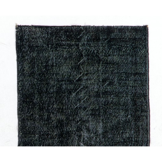 Black Over-Dyed Vintage Handmade Turkish Accent Rug, Great 4 Modern Interiors. 3.8 x 6.7 Ft (115 x 202 cm)