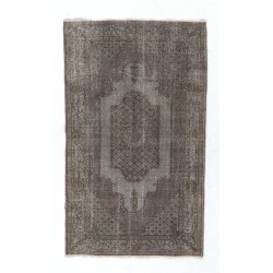 Gray Over-Dyed Vintage Handmade Turkish Accent Rug for Modern Interiors. 3.9 x 6.6 Ft (116 x 200 cm)